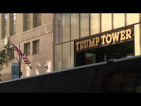Exterior of Trump Tower before former US president addresses reporters