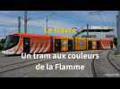 Le Havre. Un tramway aux couleurs de la Flamme Olympique