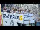 Real Madrid players parade after their 15th Champions League title