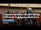 Le député marseillais Sébastien Delogu (LFI) brandit un drapeau palestinien à l'Assemblée