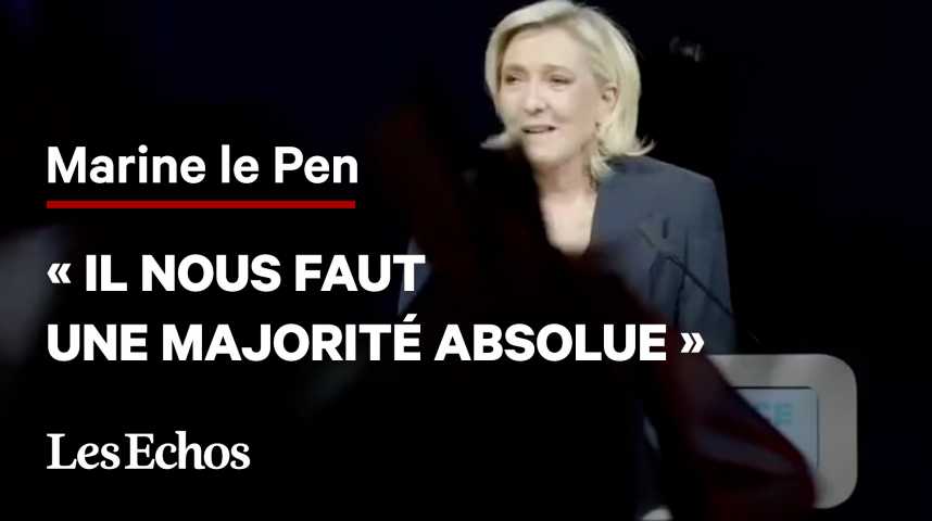 Illustration pour la vidéo Législatives : Marine le Pen appelle à donner au RN une majorité absolue au 2nd tour