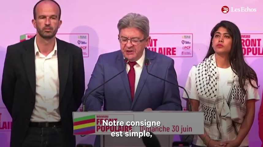 Illustration pour la vidéo Législatives : Jean-Luc Mélenchon appelle à se désister en cas de 3e position face au RN