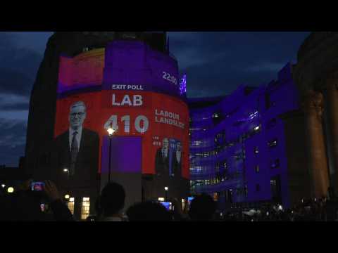 Exit polls projected onto BBC HQ show Labour landslide in UK election