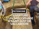 Ouverture d'un sarcophagne sur le site de Saint-Just de Valcabrère