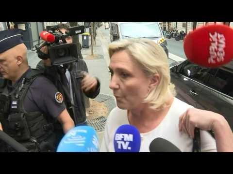 French far-right leader Marine Le Pen arrives at National Rally (RN) headquarters