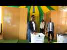 Rwandan opposition presidential candidate Frank Habineza votes
