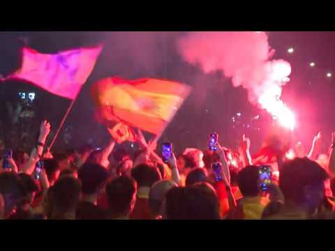 Spain fans celebrate Euro 2024 triumph in Madrid's Plaza Cibeles