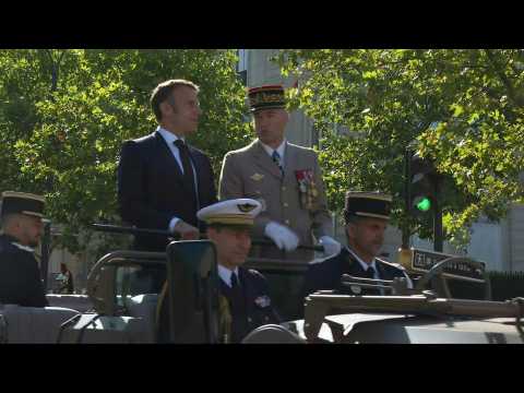 French President Macron boards 'command car' for military parade