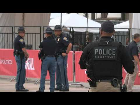 Security outside the venue for the Republican convention, day after Trump rally shooting