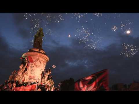 French left celebrates victory at Place de la Republique in Paris