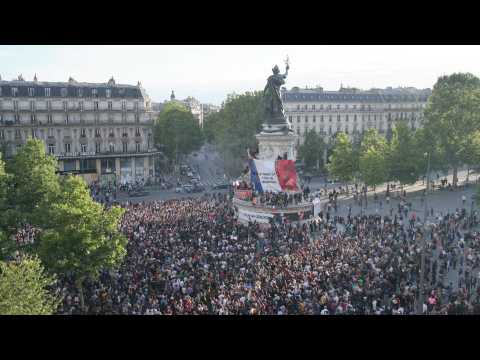 Left-wing sympathisers gather at Place de la Republique in Paris