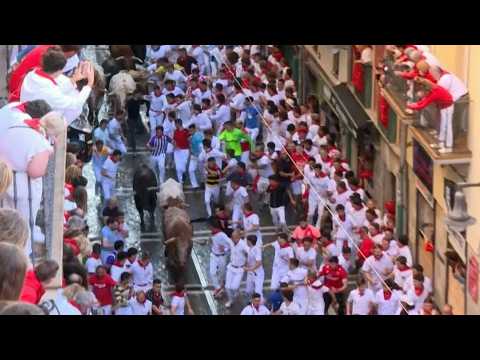Spain: First bull run of San Fermin festival in Pamplona