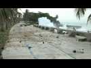 High tide, debris along Santo Domingo coast after passage of Hurricane Beryl