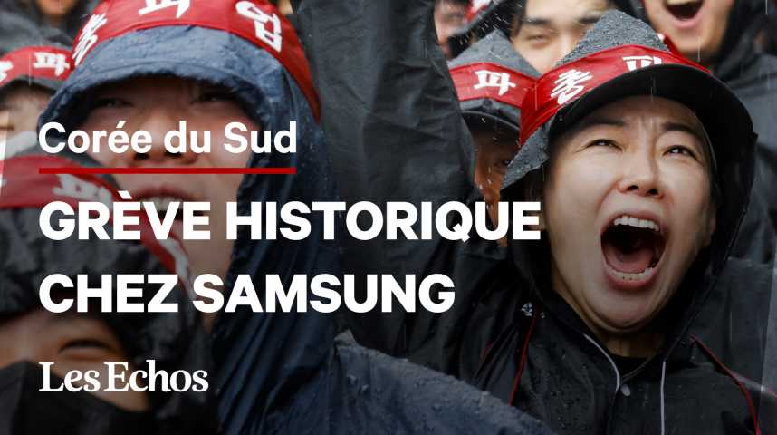 Illustration pour la vidéo Les salariés de Samsung en Corée du Sud entamant une grève générale