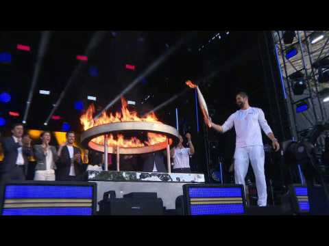 Olympic torch arrives at Place de la République in Paris