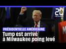 Présidentielle américaine : Poing levé et pansement à l'oreille, Trump est arrivé à Milwaukee