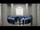 Des cadets de la gendarmerie chantent « La Marseillaise » dans la crypte du Hartmannswillerkopf