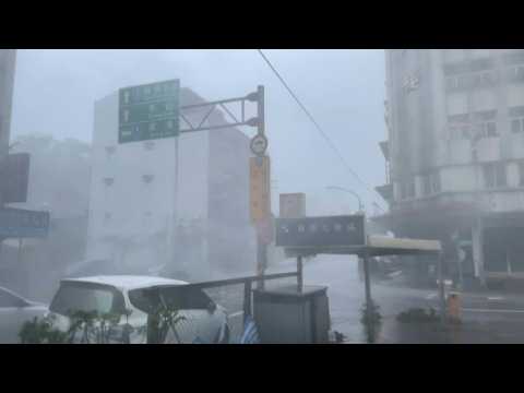 Heavy rain lashes Taiwan's Suao as Typhoon Gaemi nears
