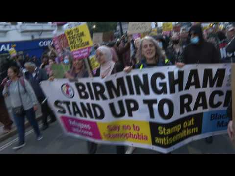 Anti-racist demonstrators march in Birmingham to oppose days of far-right violence