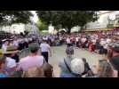 VIDÉO. Le bagad de Lann-Bihoué joue place Polig-Monjarret, à Lorient lors du Festival Interceltique