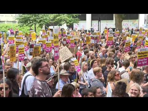 Anti-far right protest outside Reform UK party HQ in London