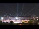 Light show over Stade de France during Paris Olympics closing ceremony