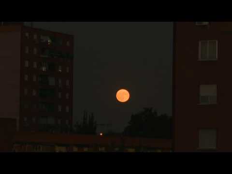 Super Blue Moon appears in the sky above Madrid, Spain