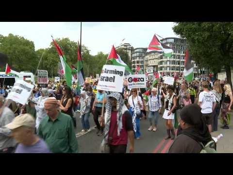 Hundreds of pro-Palestinian protesters march in the streets of London