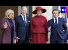 Le roi Philippe et la reine Mathilde accueillis à l'Arc de Triomphe par le couple Macron