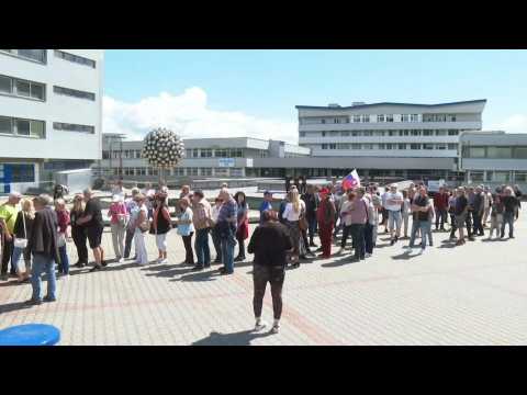Supporters of Slovakian PM Fico gather at hospital where he is being treated