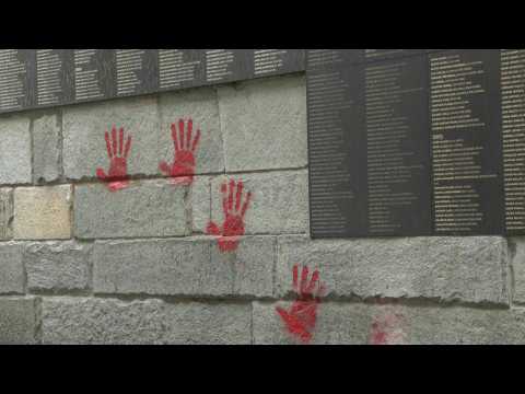 "Red hands" spray-painted on the Holocaust museum in Paris