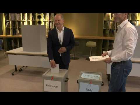 German chancellor Olaf Scholz votes in Potsdam, Germany