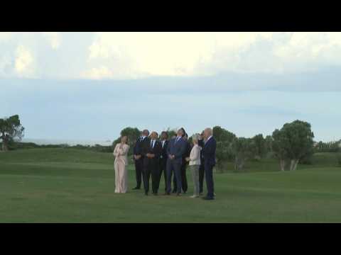 G7 leaders view skydiving demonstration during Italy summit