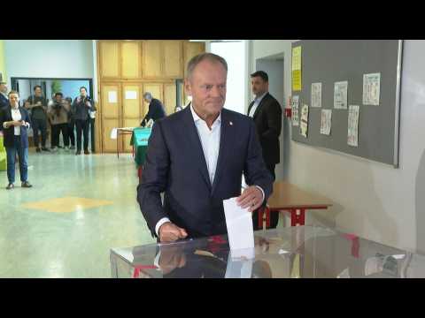 Donald Tusk votes for EU parliament election in Warsaw