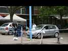 Forensic police at the scene of a stabbing attack in eastern France