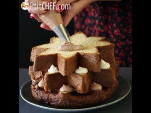 Brioche pandoro farcie à la crème de nutella et à la crème vanille en forme de sapin de noël
