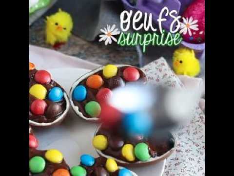 Œufs de pâques garnis d'une crème dessert au chocolat et de m&m's