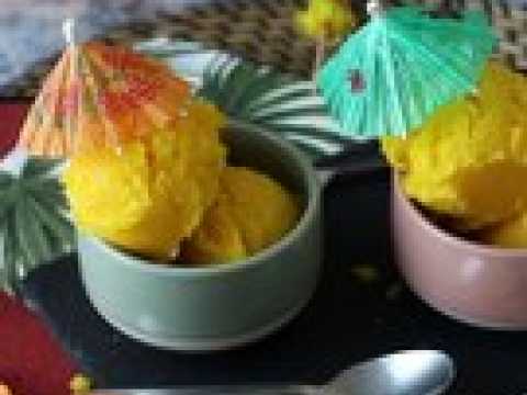 Sorbet mangue citron vert avec seulement 3 ingrédients et prêt à déguster en 5 minutes!