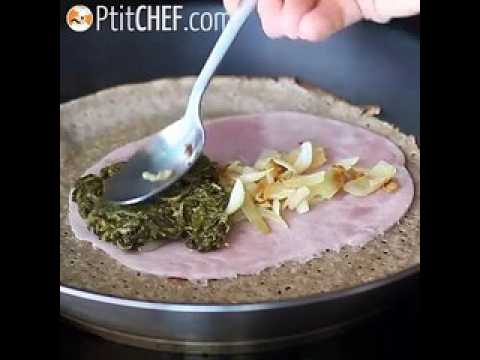 Galette de sarrasin aux épinards, jambon et fromage de chèvre