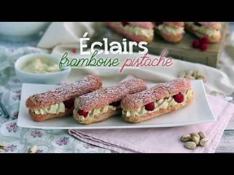 Éclairs à la crème de pistache et aux framboises