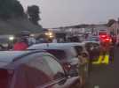 Poids lourd en feu A9 bouchon
