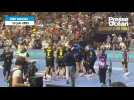 Final 4 Ligue des champions. La joie des joueurs du HBC Nantes arrivés 3e
