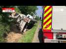VIDÉO. Le chauffeur d'une toupie à béton désincarcéré après une sortie de route en Côtes-d'Armor