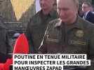 Poutine en tenue militaire pour inspecter les manoeuvres de son armée aux portes de l'Ukraine