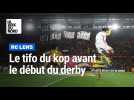 Le tifo du kop lensois avant le début du derby Lens - Lille à Bollaert