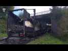 À Loudéac, un poids lourd prend feu sous un pont de la RN 164