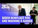 Donald Trump remplace le portrait de Joe Biden par une machine à signer