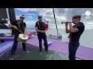 VIDÉO. Le bagad de Lann-Bihoué en concert... sur un trimaran de course au large