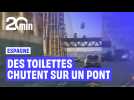 Un cabinet de toilettes tombe d'un pont en Espagne