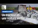Un tracteur et une voiture en feu près d'Arras 